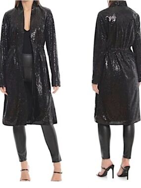 Bagatelle Black Women Large Sequin Duster Cardigan